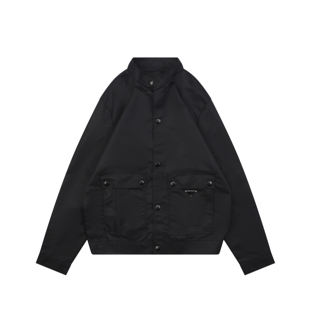プラダ Re-Nylon ダブルポケット トライアングルロゴ ジャケット ブラック 詳細画像 1