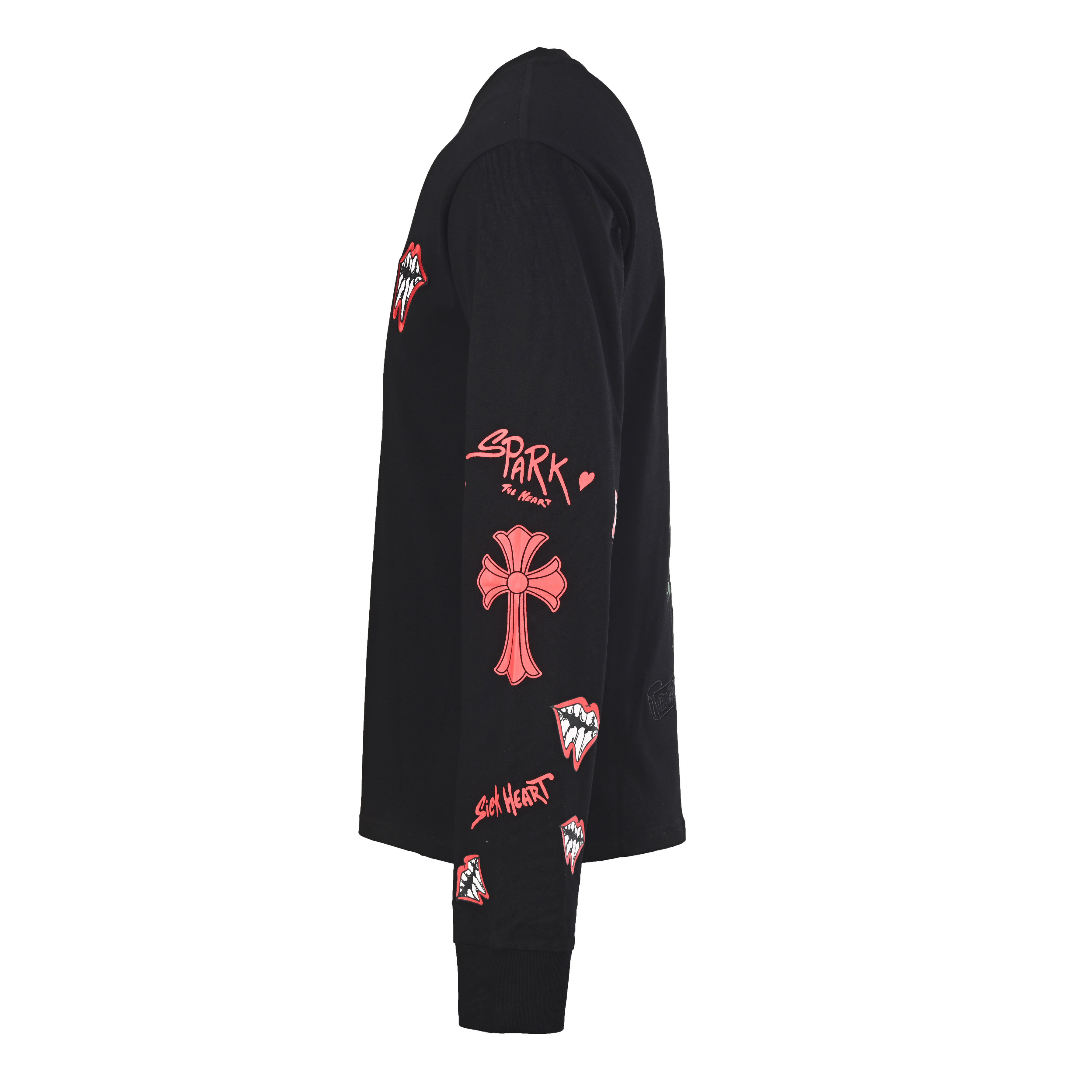 クロムハーツ 梵字 歯 レザーパッチ ロングスリーブTシャツ ブラック ホワイト 詳細画像 2