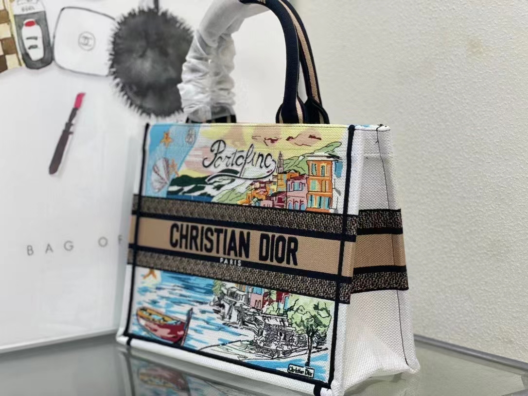 ディオール ブックトート ミディアム ポルトフィーノ 海辺の風景刺繍 マルチカラー 詳細画像 2
