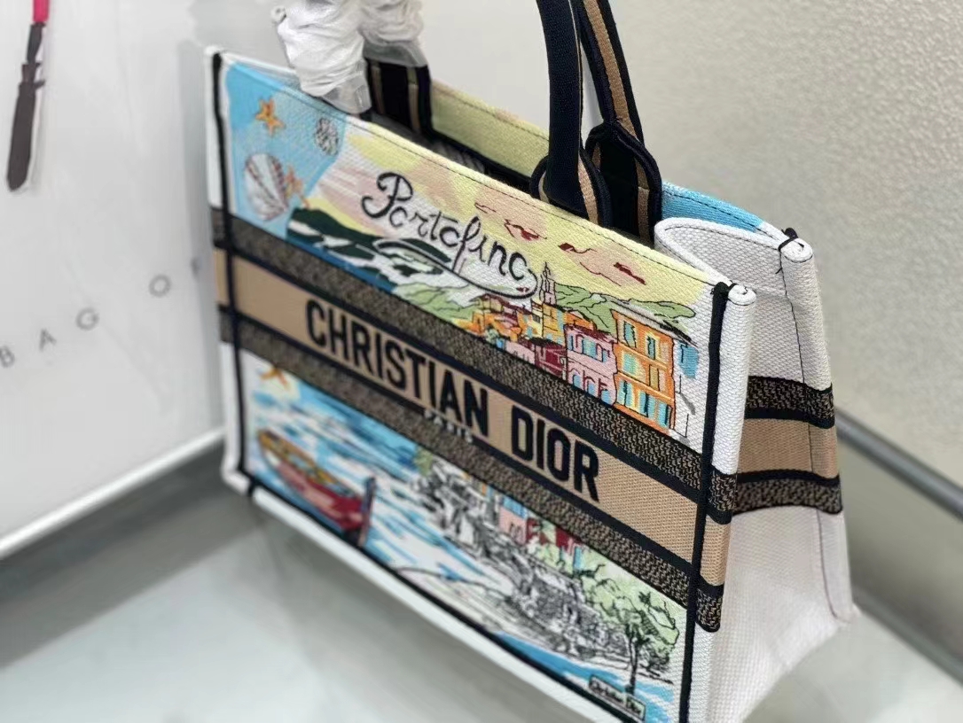 ディオール ブックトート ミディアム ポルトフィーノ 海辺の風景刺繍 マルチカラー 詳細画像 3
