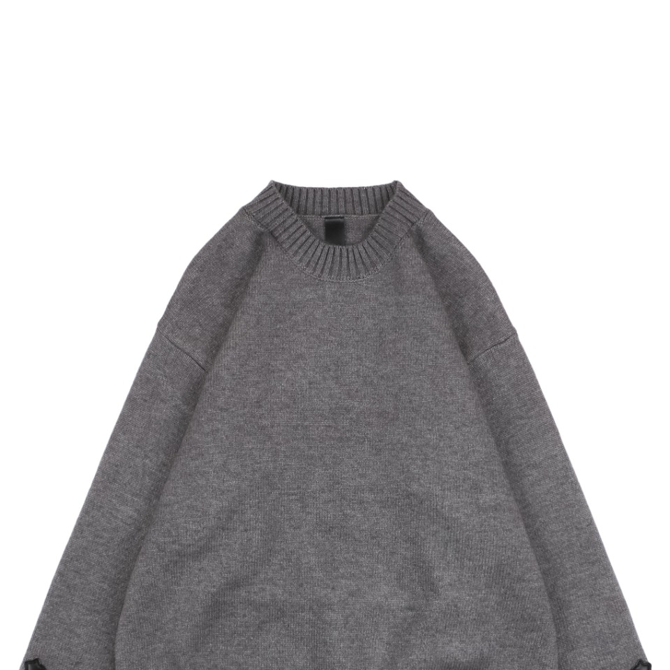 クロムハーツ 22FW クロス レザーパッチ インターシャ クルーネック セーター グレー 詳細画像 3