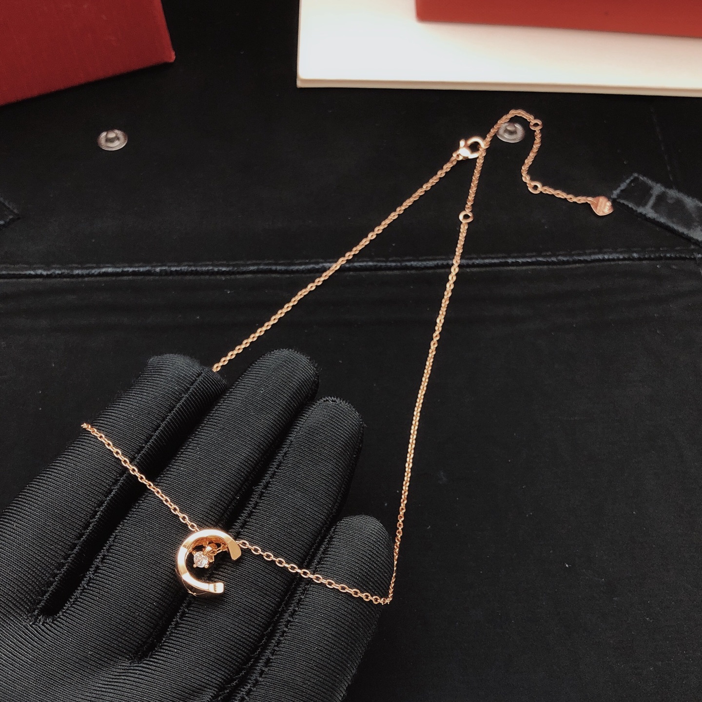 シャネル ローズゴールド キルティング ムーン 半円 ネックレス 詳細画像 3
