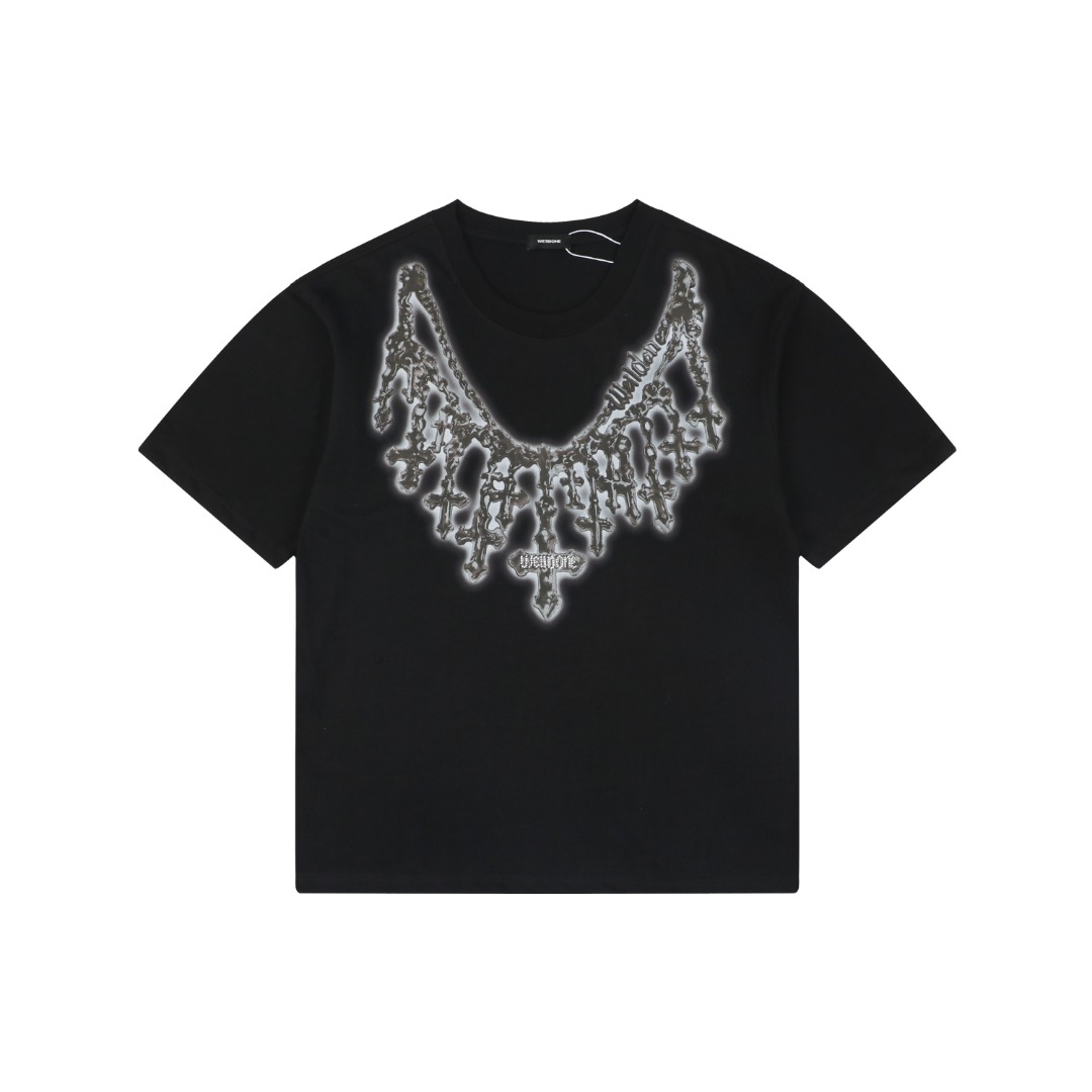 ウェルダン クロスネックレスプリント 半袖Tシャツ ブラック 詳細画像 1
