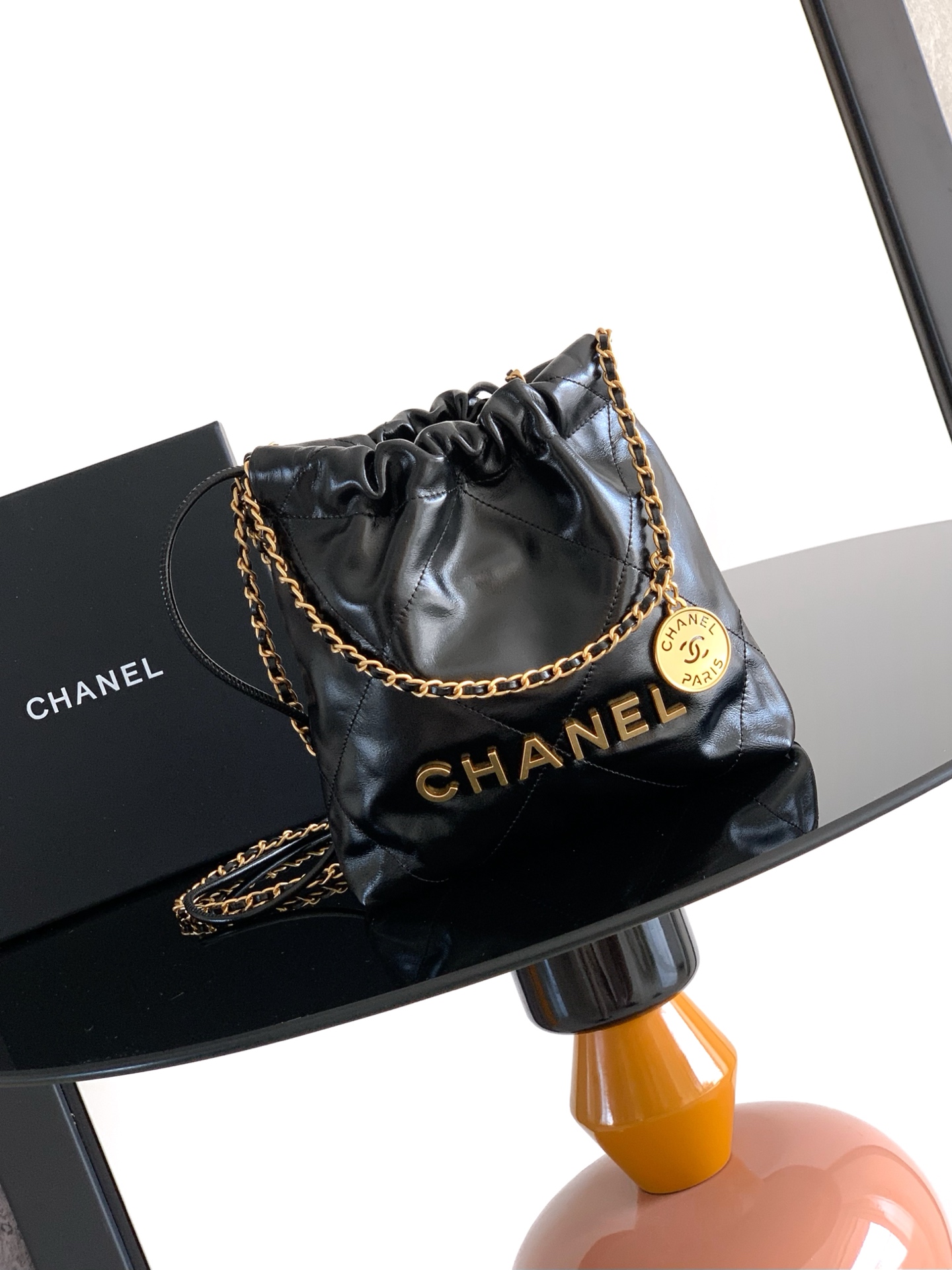 シャネル ミニ ショッピング チェーンショルダーバッグ ブラック ゴールド金具 3980AS29 詳細画像 1