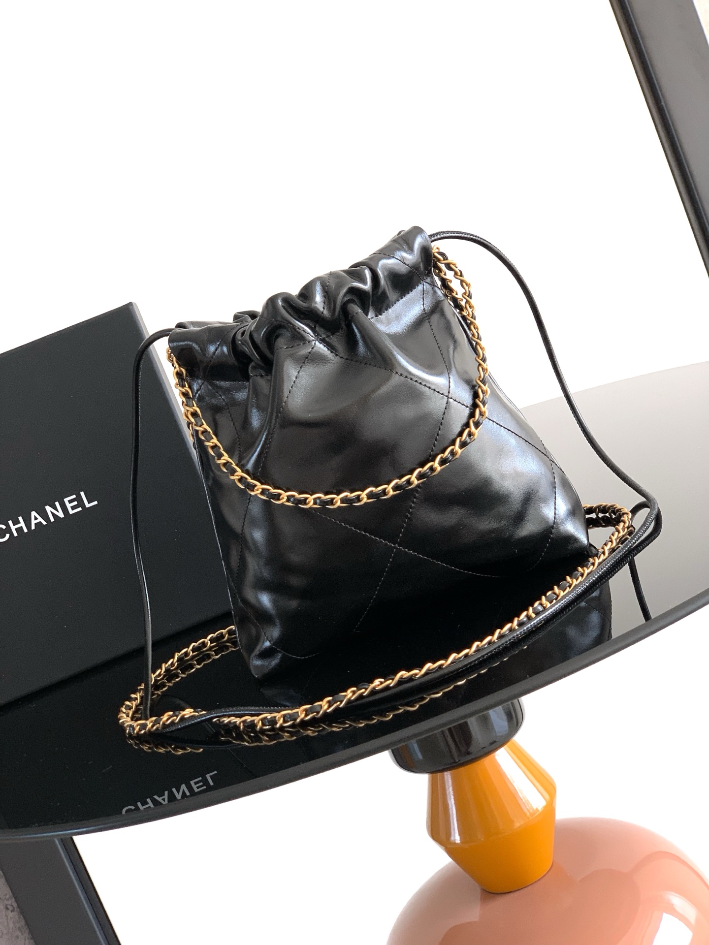 シャネル ミニ ショッピング チェーンショルダーバッグ ブラック ゴールド金具 3980AS29 詳細画像 3