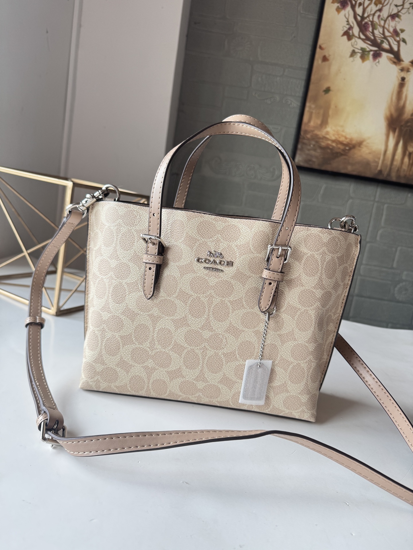 コーチ Mollie Tote 25 スモール PVC トートバッグ アプリコット CV965 詳細画像 3