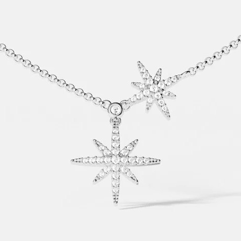 メテオシリーズ ダブルスター ペンダントネックレス S925 スターリングシルバー プラチナカラー A3364 詳細画像 2
