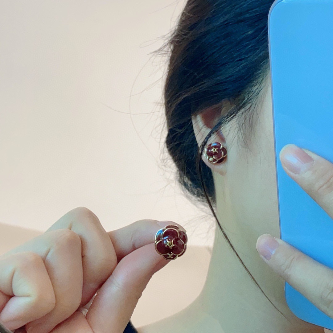 シャネル カメリア レッド ピアス 詳細画像 2