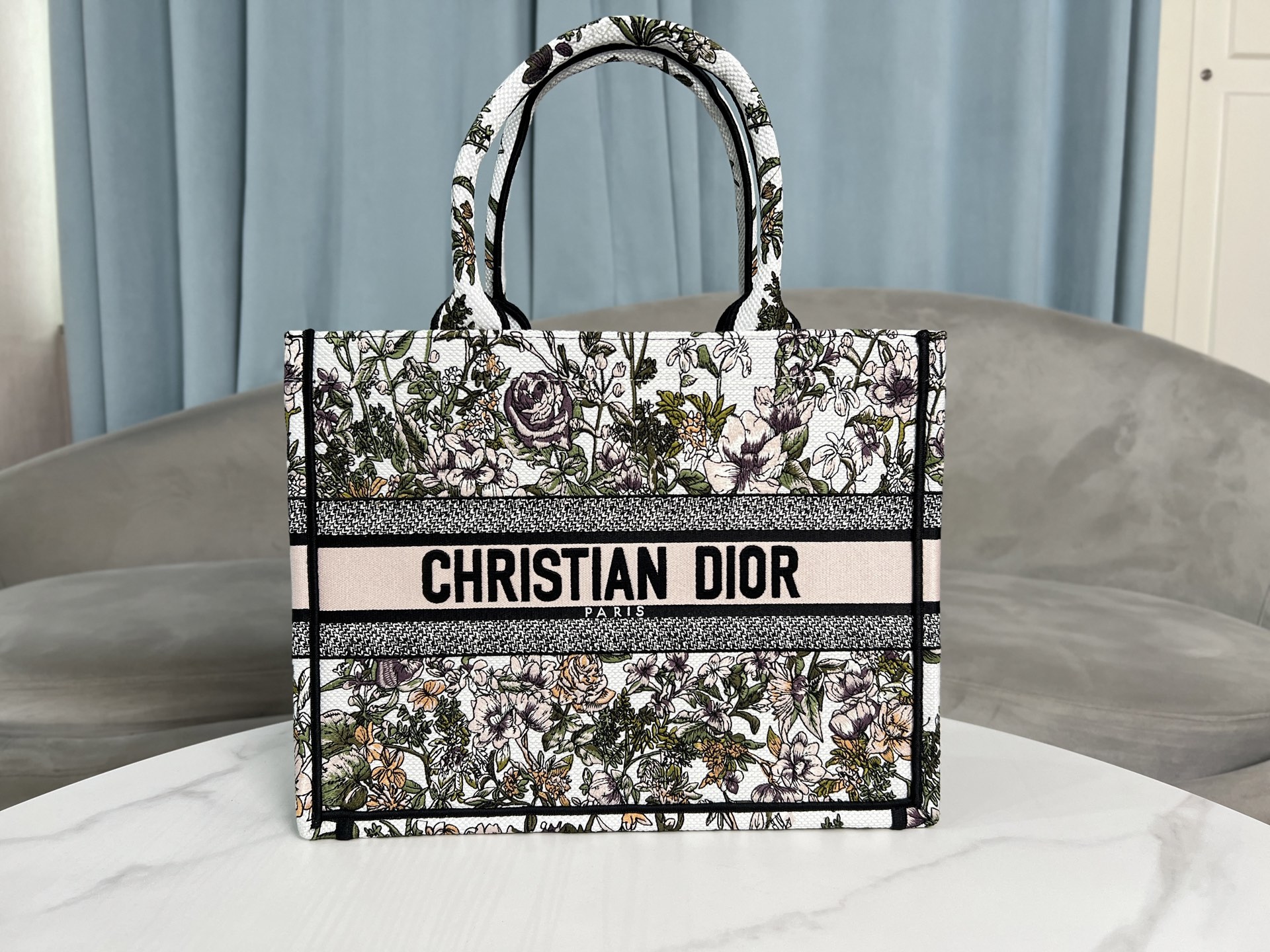 ディオール ブックトート 刺繍キャンバス トートバッグ パープル ロータス D-Floral 詳細画像 2