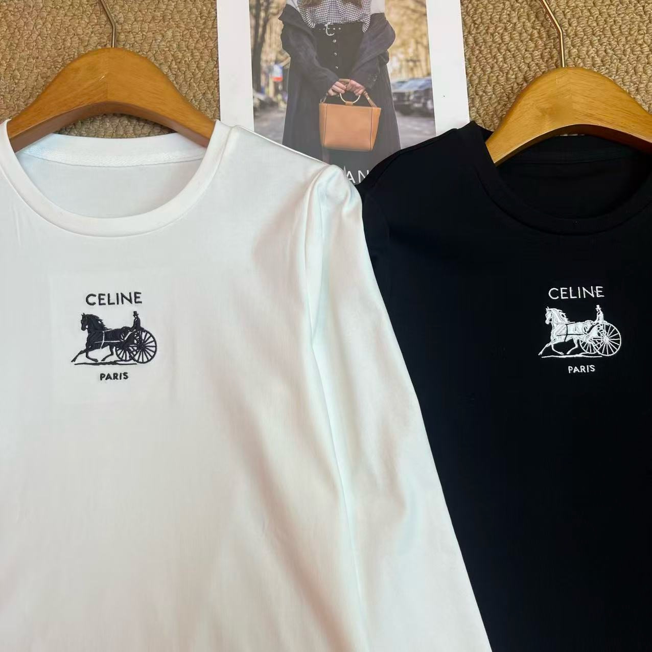 セリーヌ クラシック馬車刺繍 長袖フィットTシャツ ブラック ホワイト 詳細画像 2