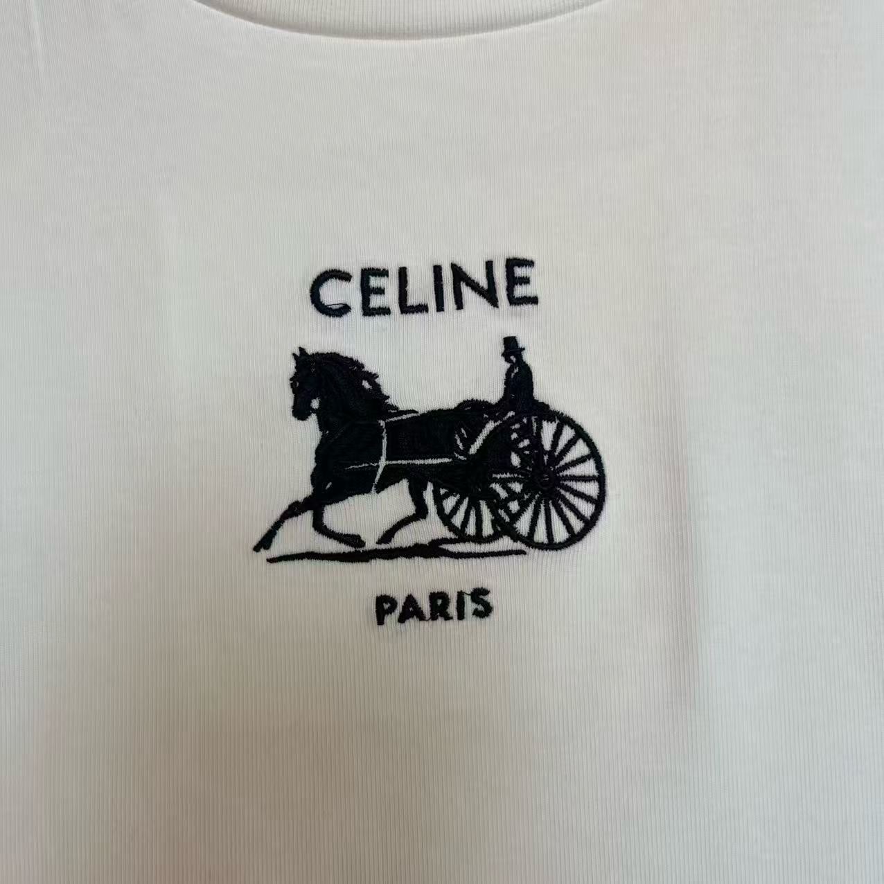 セリーヌ クラシック馬車刺繍 長袖フィットTシャツ ブラック ホワイト 詳細画像 3