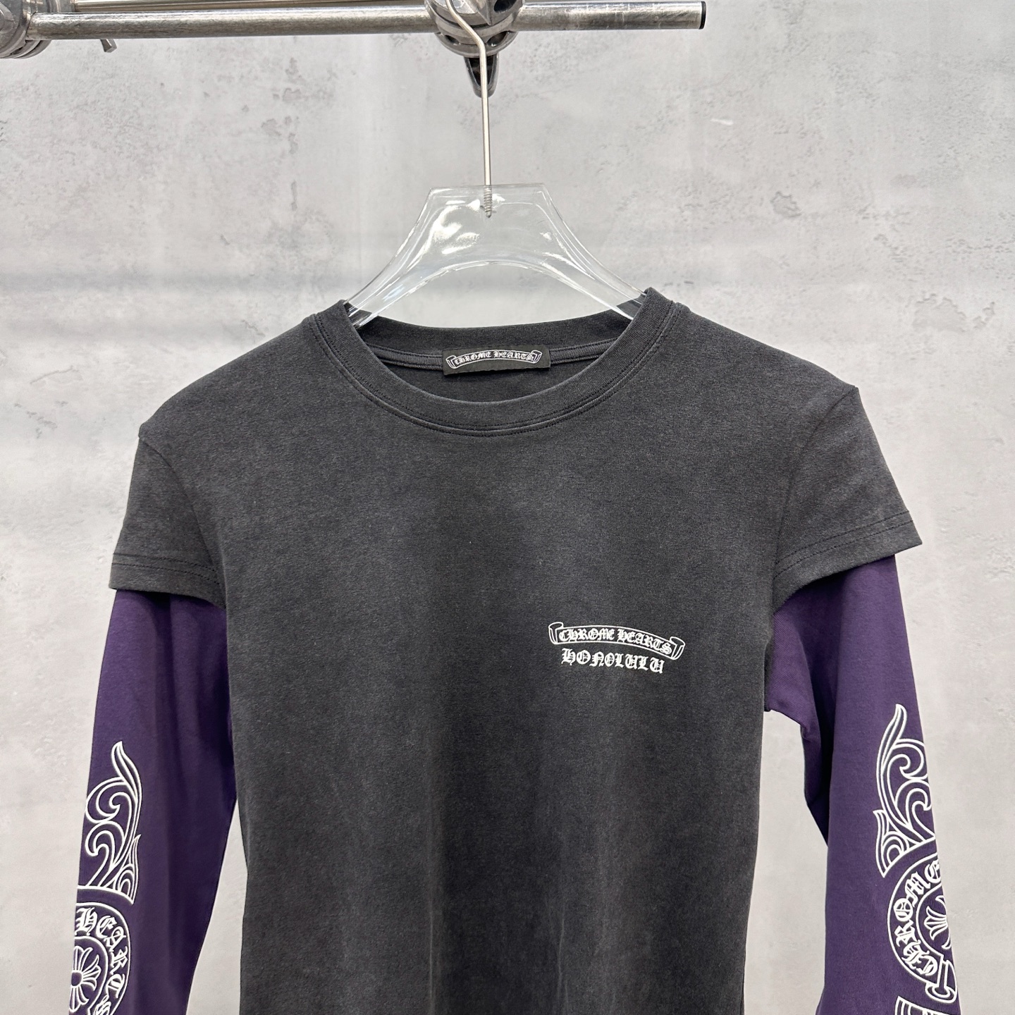 クロムハーツ フェイクレイヤード 長袖Tシャツ ブラック×パープル 詳細画像 2