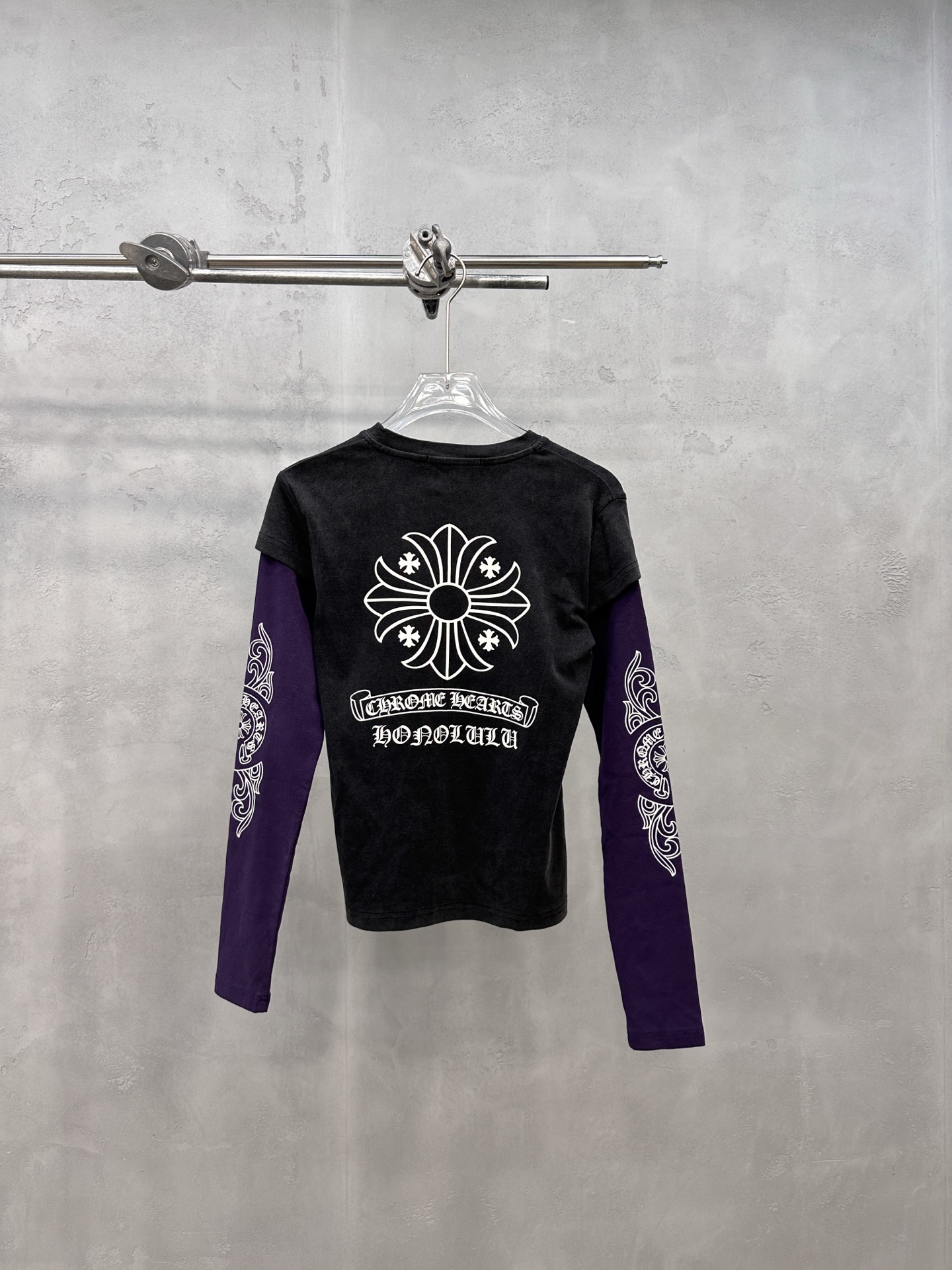 クロムハーツ フェイクレイヤード 長袖Tシャツ ブラック×パープル 詳細画像 3