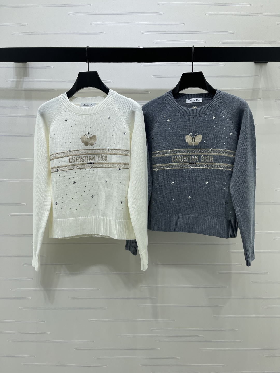 ディオール 刺繍 クルーネック ニットセーター スタースタッズ ホワイト 詳細画像 1