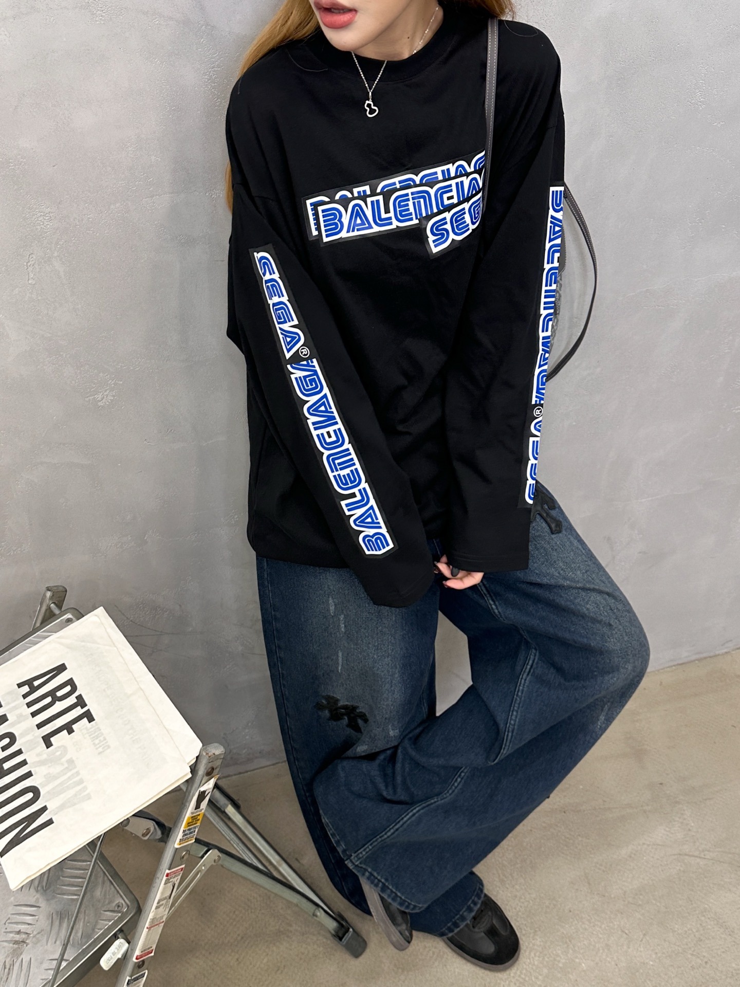 バレンシアガ 長袖Tシャツ SEGAプリント ブラック