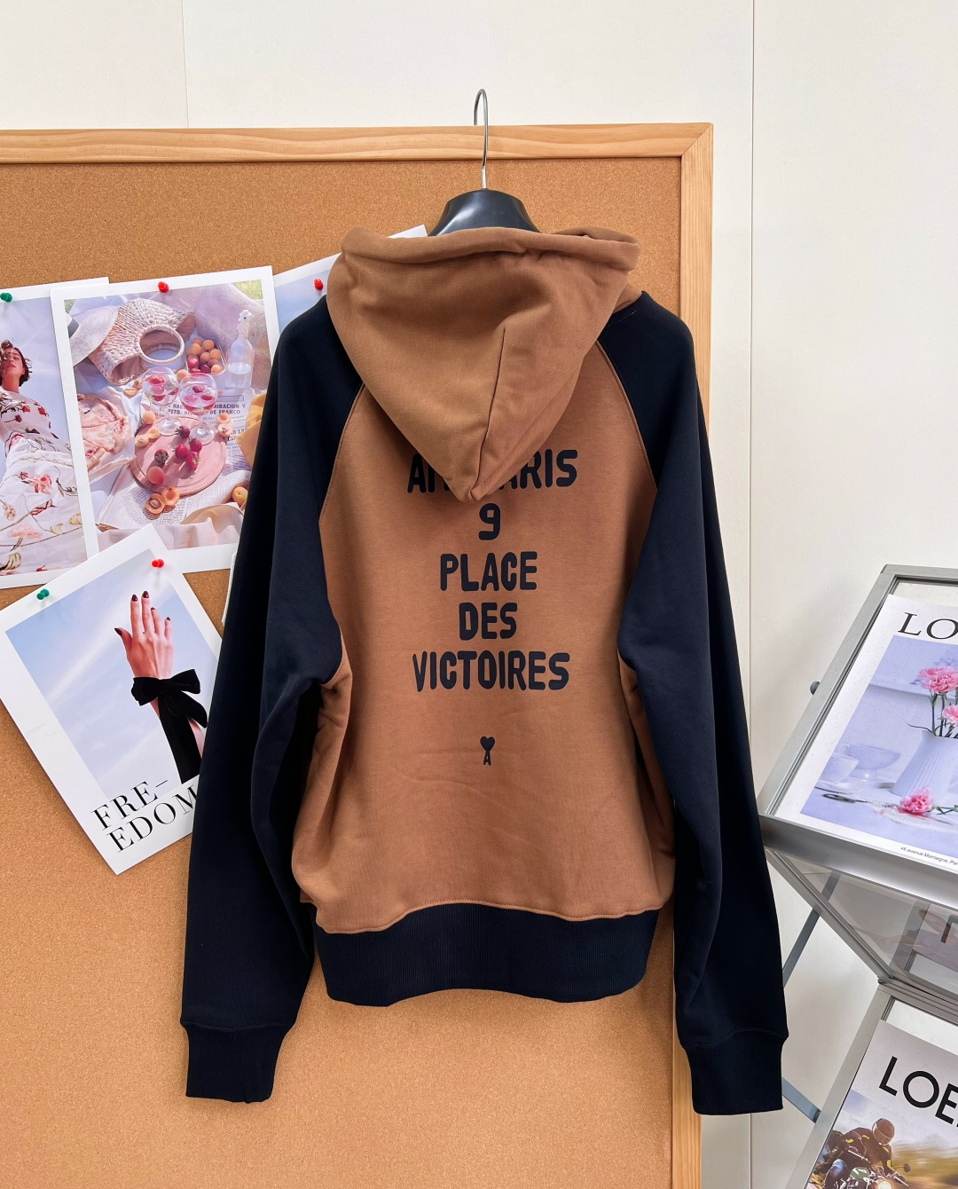 アミ パリス 刺繍 切り替え パーカー ブラウン×ブラック 詳細画像 2