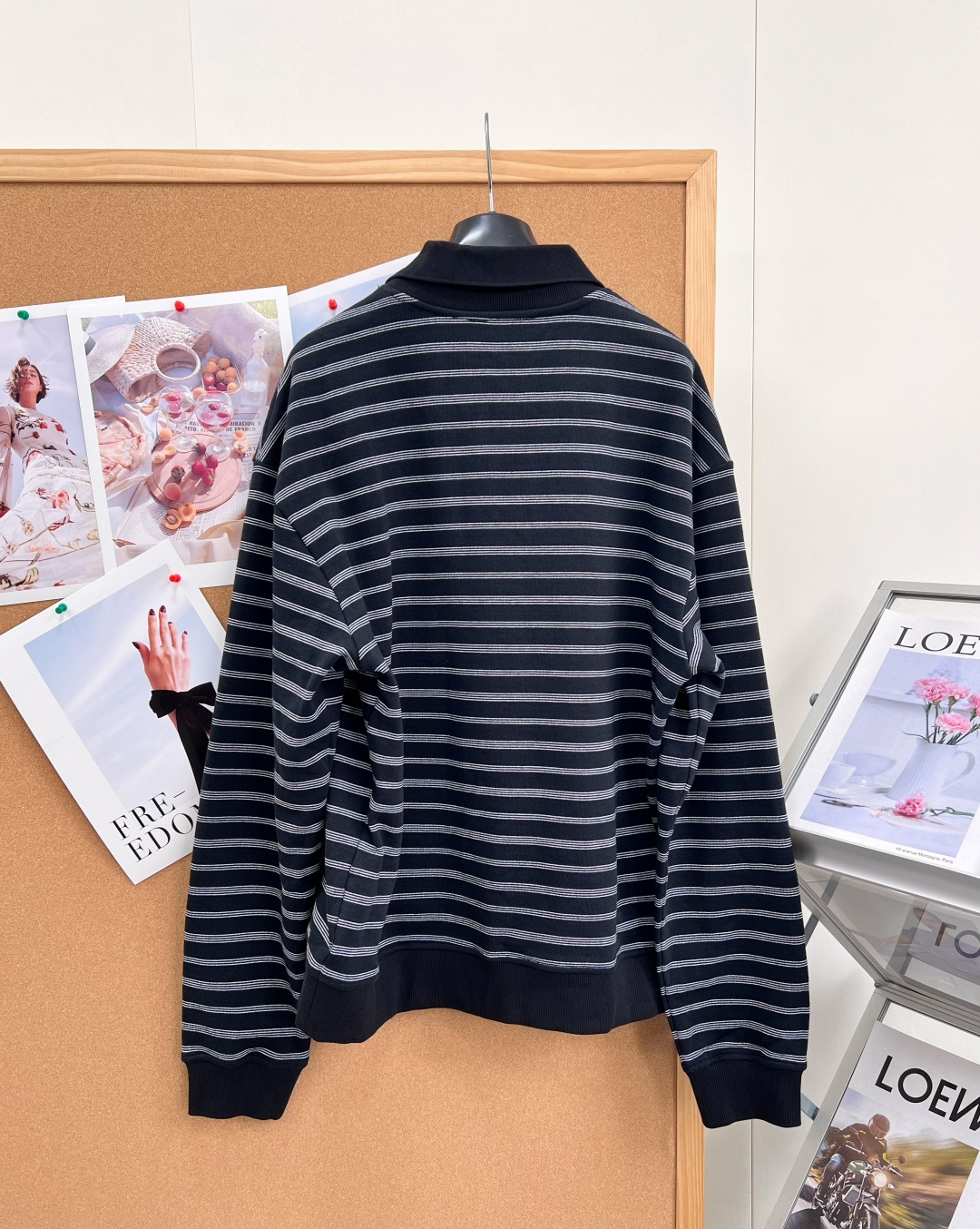 ミュウミュウ ポロカラー レター刺繍 ストライプ スウェット ネイビー 詳細画像 2