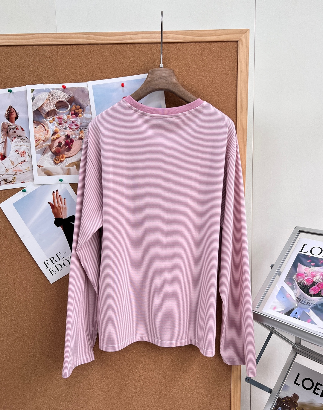 ミュウミュウ 胸ポケット ストライプ 長袖Tシャツ ピンク 詳細画像 2
