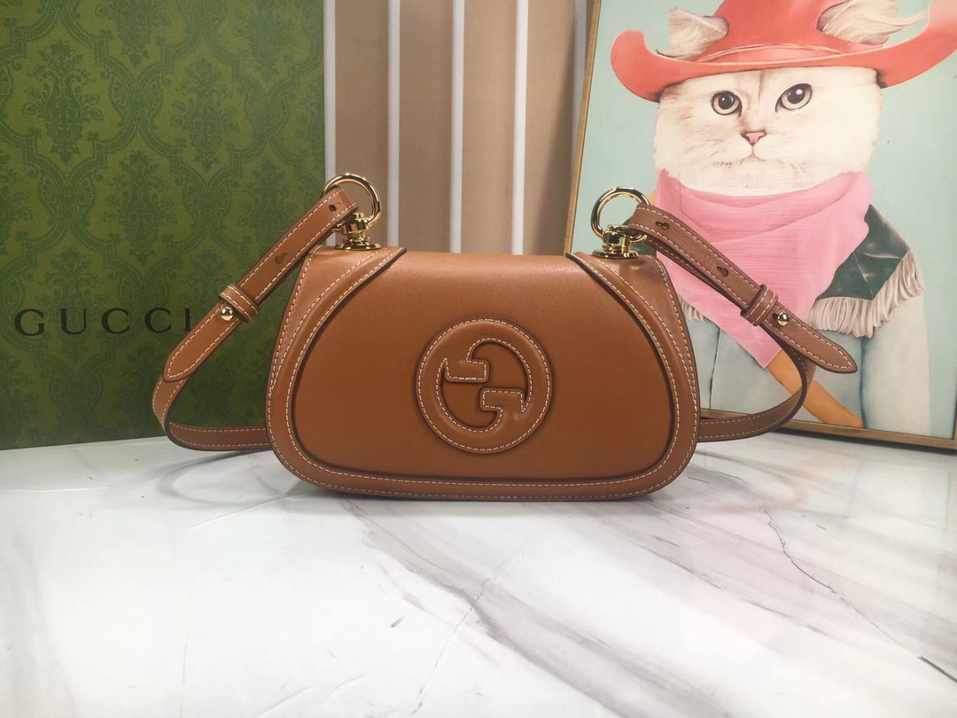 グッチ ダブルG スモール レザー ショルダーバッグ ブラウン 詳細画像 1