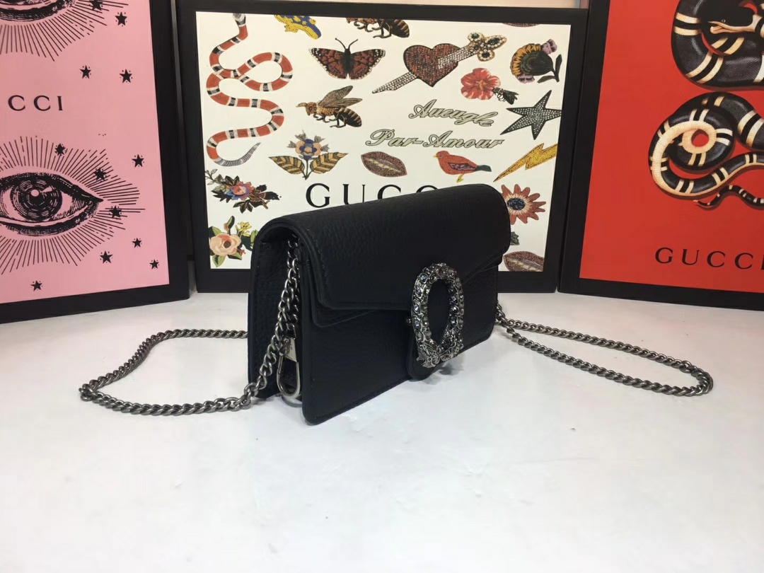 グッチ ディオニュソス ライチ柄カウレザー ミニ タイガーヘッド クロスボディ ハンドバッグ ブラック 476432 詳細画像 2