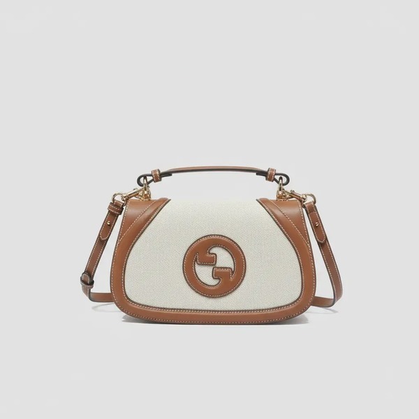 グッチ Blondie スモールハンドバッグ ホワイトキャンバス ブラウンレザー