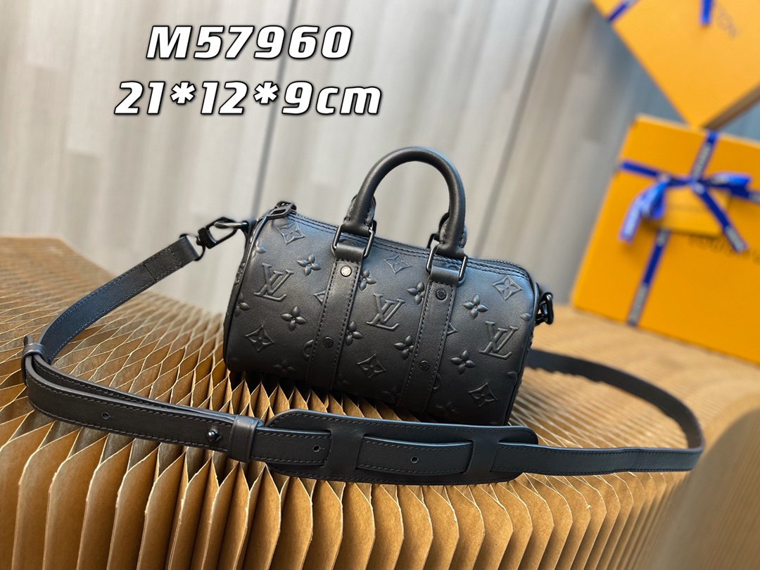 ルイ・ヴィトン Keepall XS モノグラム・シール レザーハンドバッグ ブラック 詳細画像 1