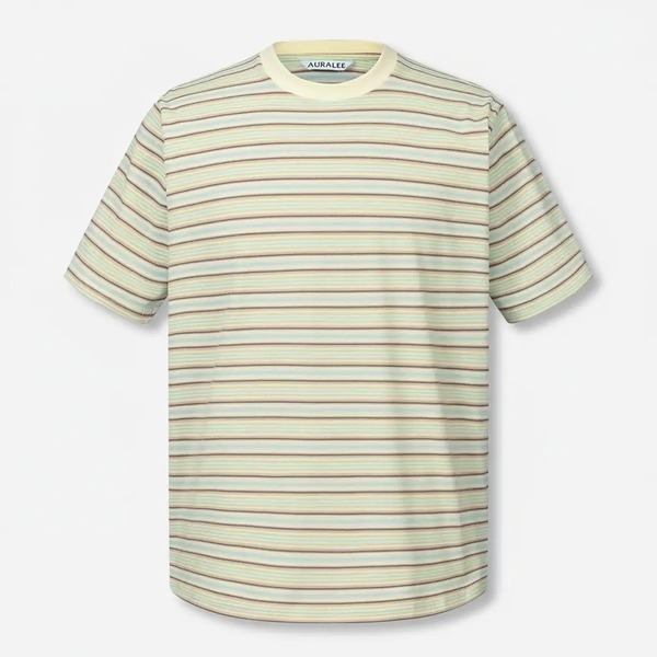 オーラリー グラデーションストライプ 半袖Tシャツ クリームマルチ