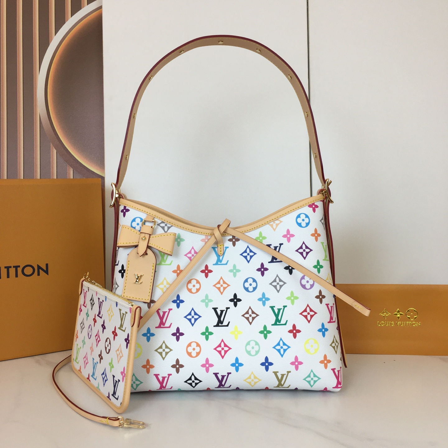 ルイ・ヴィトン CarryAll PM モノグラム マルチカラー ショルダーバッグ ポーチ付き ホワイト 詳細画像 1