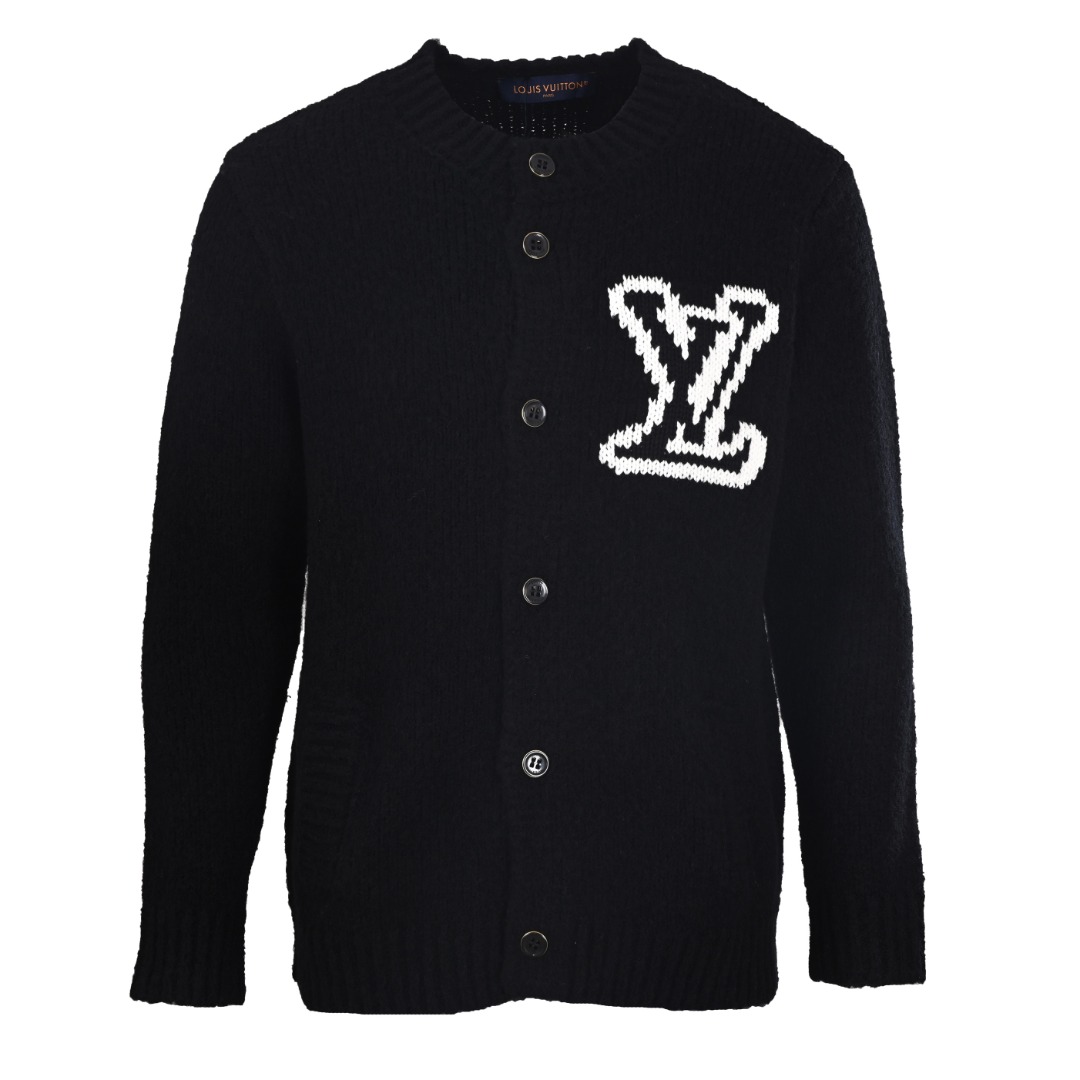 ルイ・ヴィトン LV インターシャロゴ ニットカーディガン ブラック 詳細画像 1