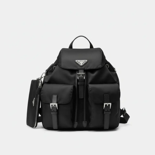 プラダ Re-Nylon サフィアーノレザー バックパック ポーチ付き ブラック