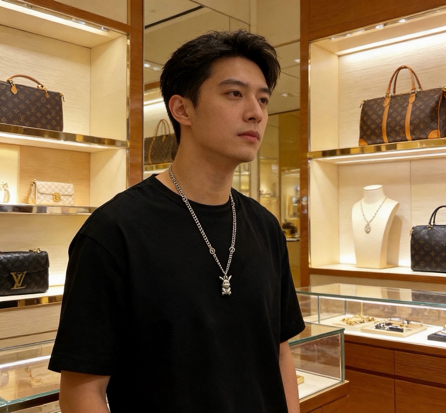 ルイ・ヴィトン ヴィンテージ タイシルバー風 アンティーク加工 チェーンネックレス シルバー 詳細画像 3