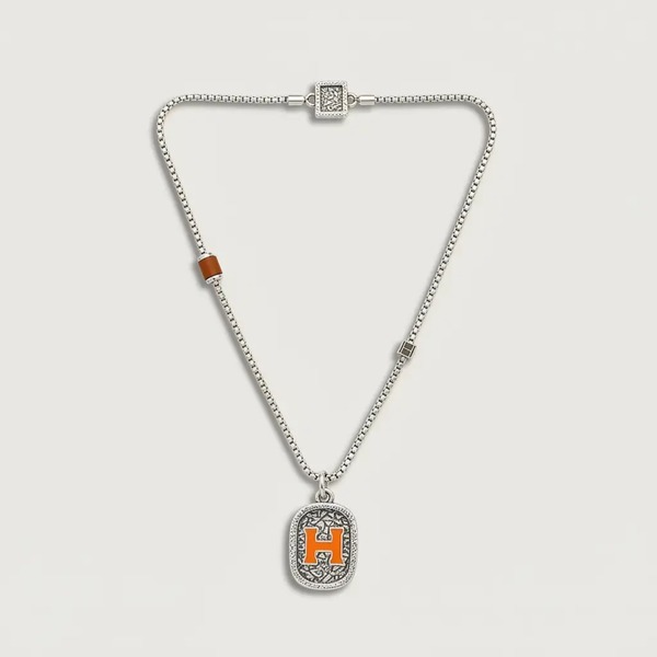 エルメス Hペンダント チェーンネックレス シルバー オレンジ