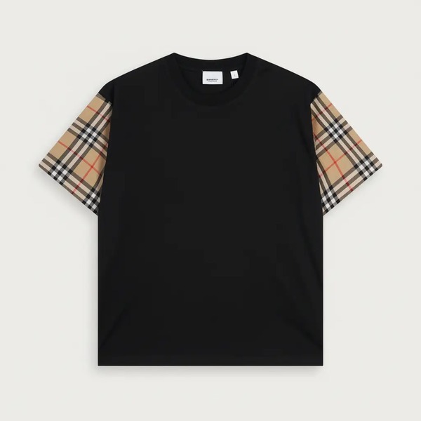 バーバリー ダブルスリーブ チェック 半袖Tシャツ ブラック