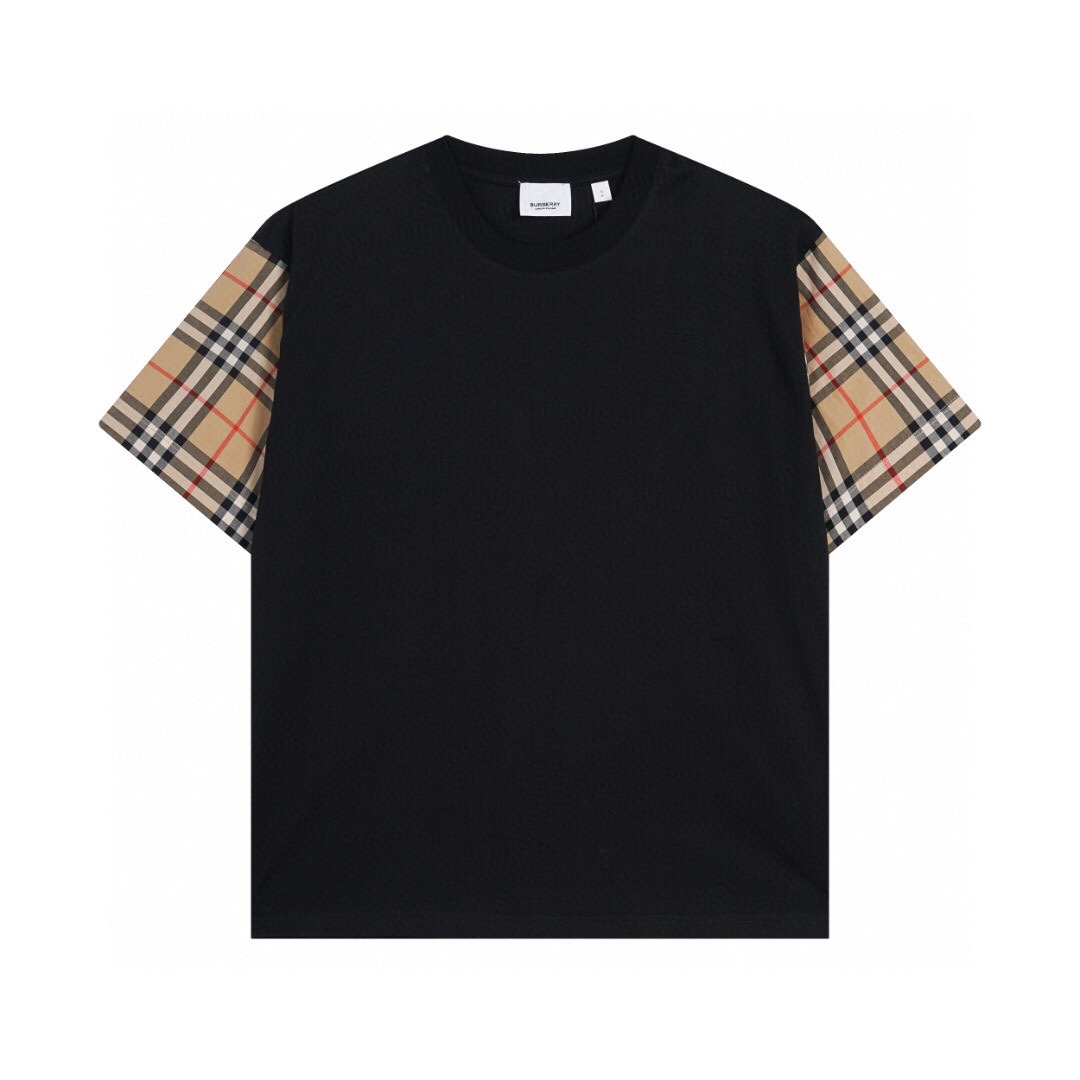 バーバリー ダブルスリーブ チェック 半袖Tシャツ ブラック 詳細画像 1