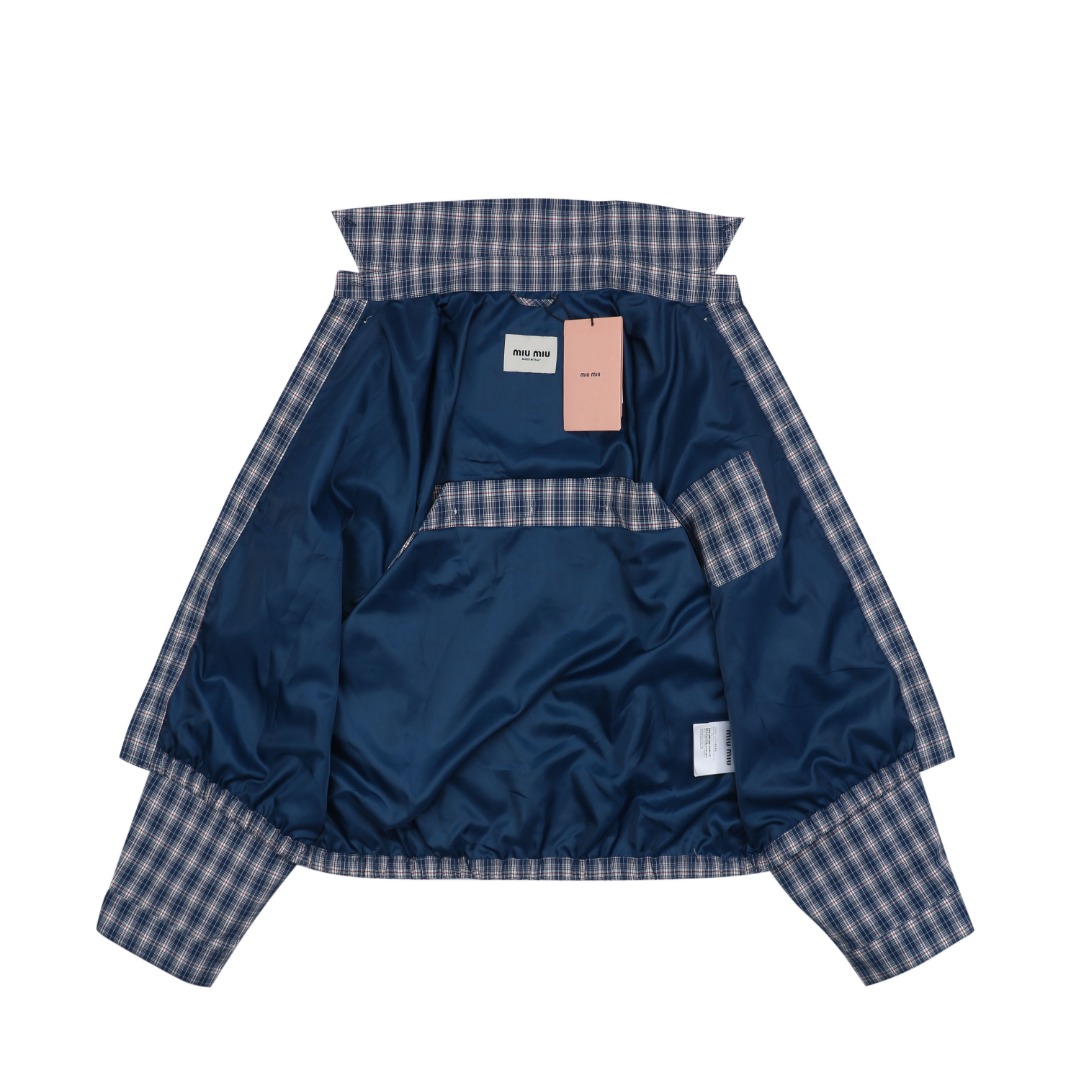 ミュウミュウ 25FW チェックジャケット ブルー 詳細画像 2