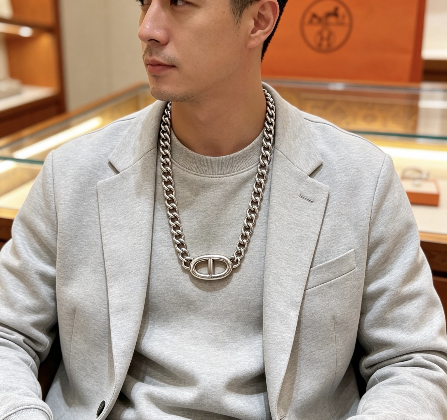 エルメス ピッグノーズシリーズ チェーンネックレス シルバー 詳細画像 3