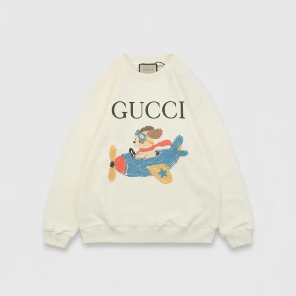 グッチ パピーパイロットプリント クルーネックスウェット クリーム