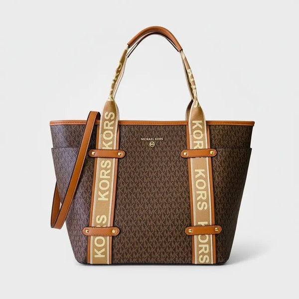 マイケル コース KORS テープ トートバッグ ブラウン カーキ ホワイト 22314