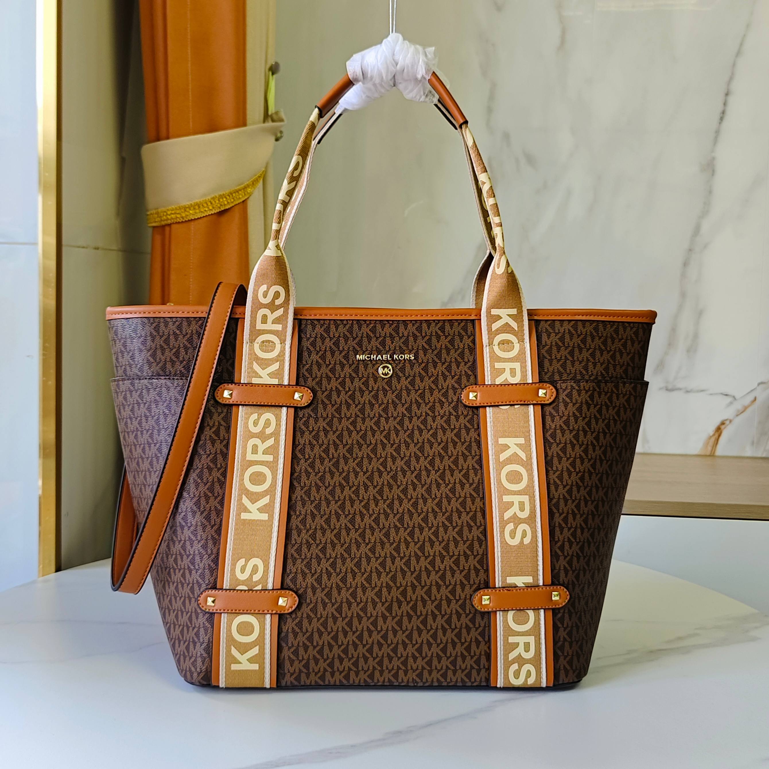 マイケル コース KORS テープ トートバッグ ブラウン カーキ ホワイト 22314 詳細画像 1