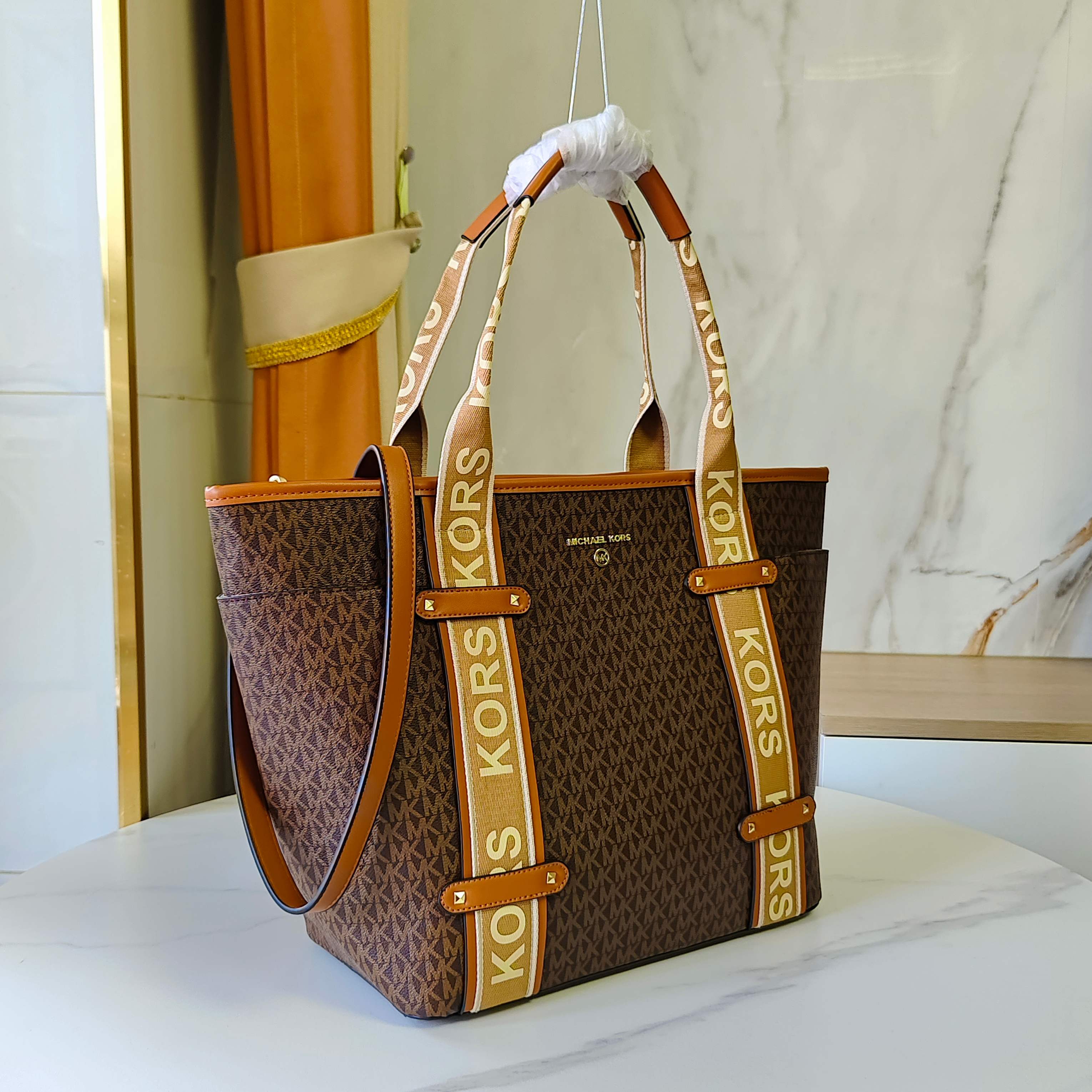 マイケル コース KORS テープ トートバッグ ブラウン カーキ ホワイト 22314 詳細画像 2