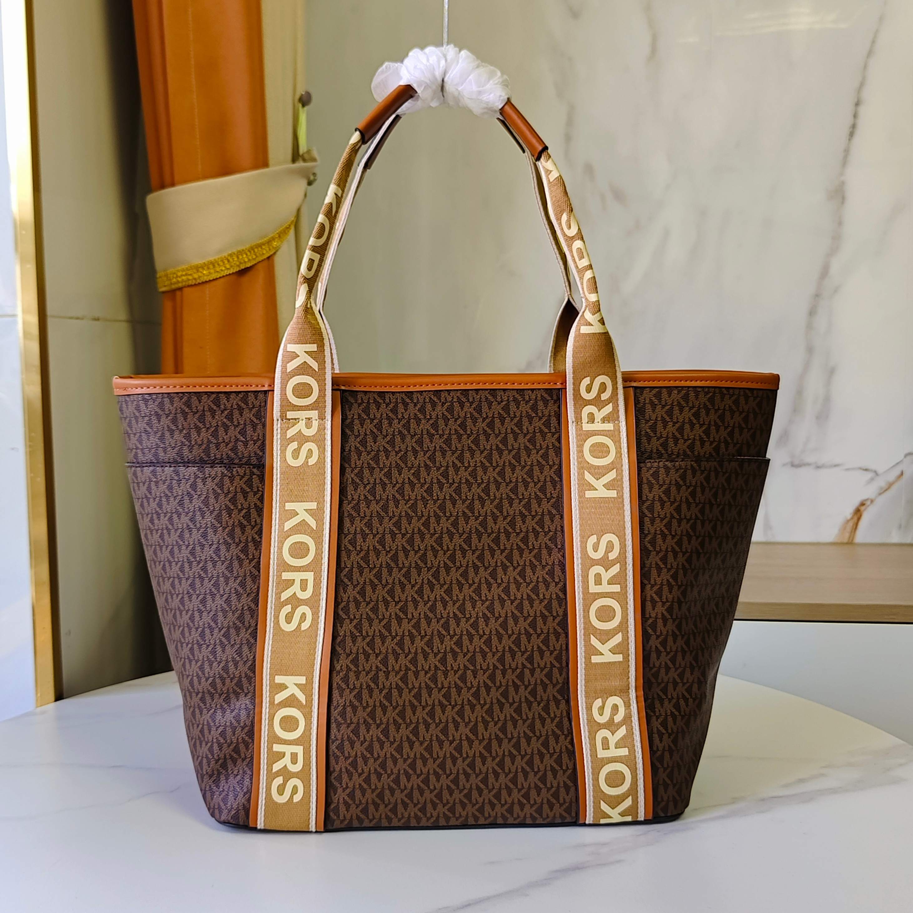 マイケル コース KORS テープ トートバッグ ブラウン カーキ ホワイト 22314 詳細画像 3