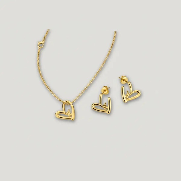 ルイ・ヴィトン Fall in Love ハート ネックレス&ピアス セット ゴールド