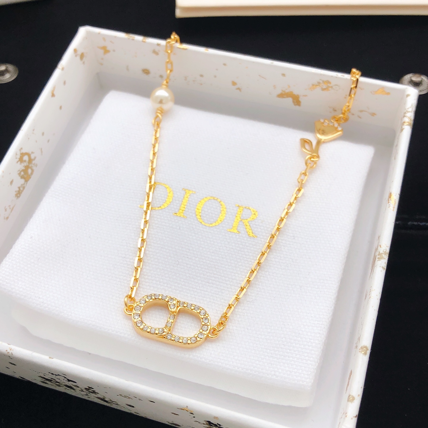 ディオール 光沢パール ローズフラワー ネックレス 詳細画像 1