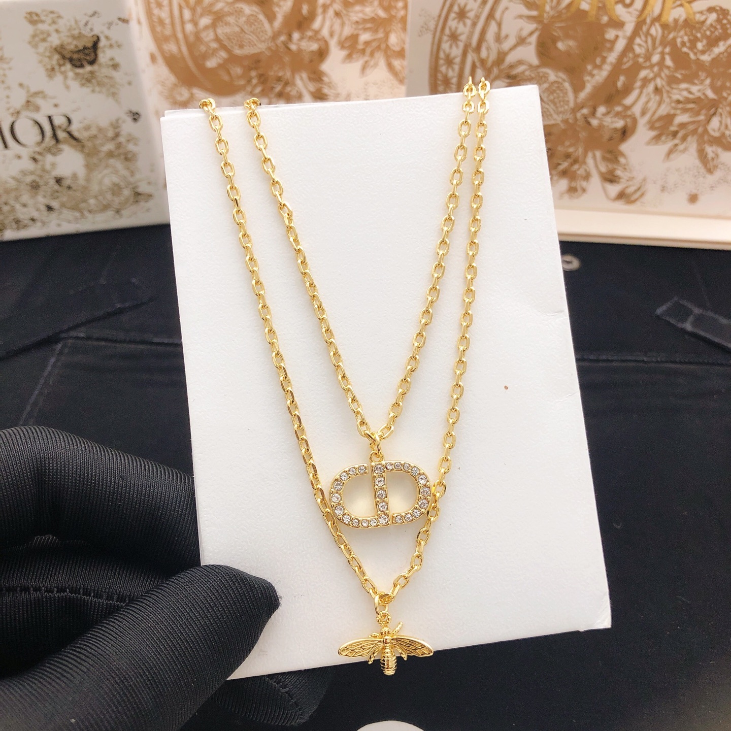 ディオール ゴールド クリスタル ビー ペンダント ダブルレイヤー ネックレス 詳細画像 1