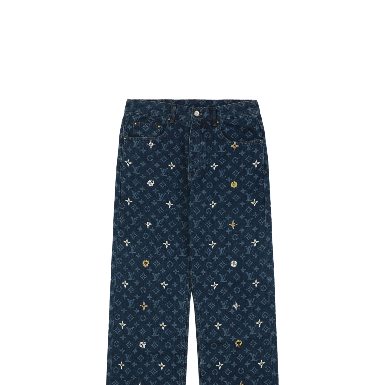 デイジー スターフラワー刺繍 デニムロングパンツ インディゴブルー 詳細画像 3