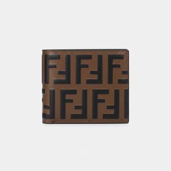 フェンディ メンズ レザー 二つ折り ショートウォレット FFロゴ ブラウン ブラック