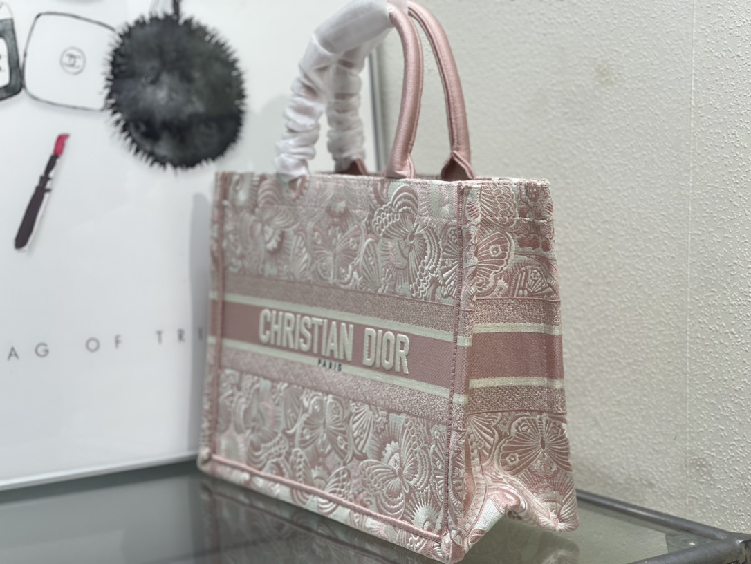ディオール Book Tote バタフライ刺繍 キャンバストートバッグ ピンク 詳細画像 2