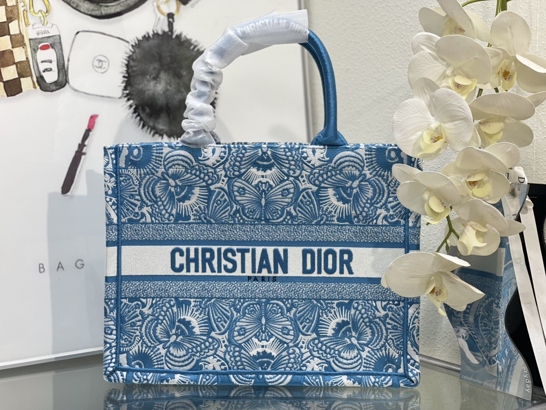 ディオール Book Tote バタフライ刺繍 トートバッグ ブルー 詳細画像 1