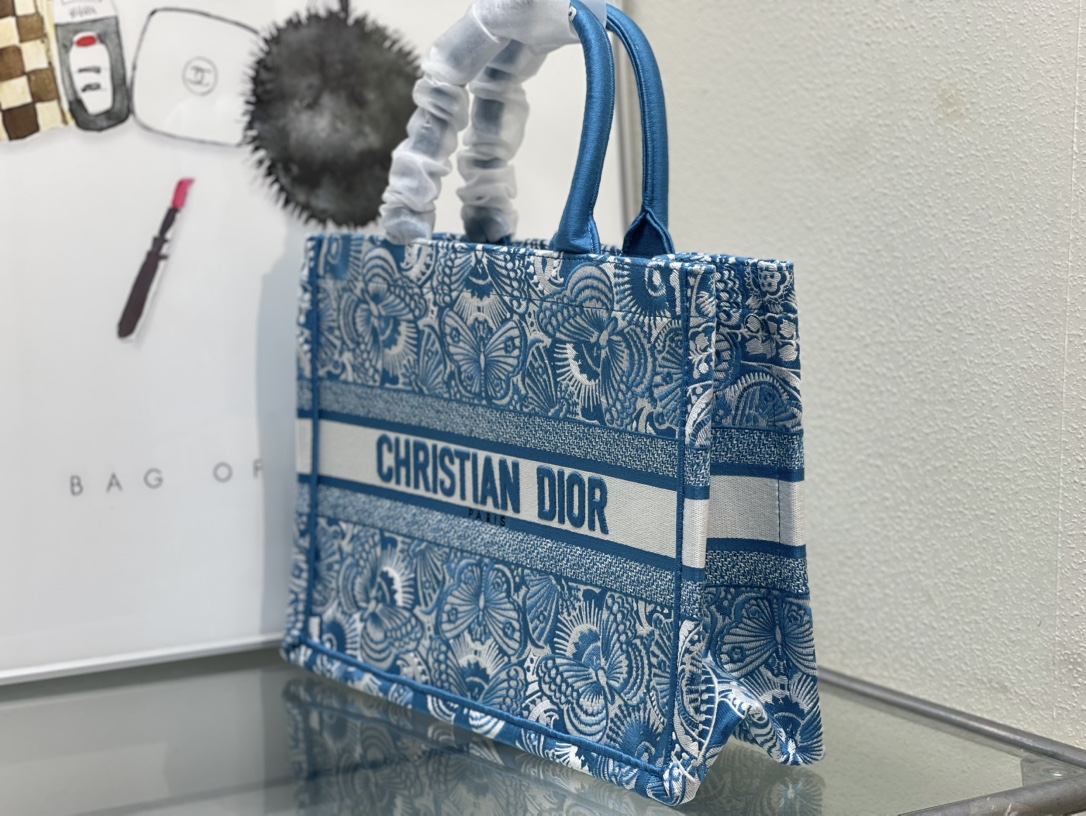 ディオール Book Tote バタフライ刺繍 トートバッグ ブルー 詳細画像 2