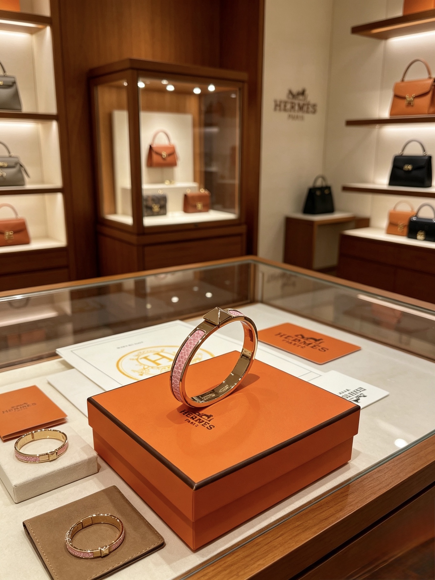 エルメス クロコダイルレザー バングル ブレスレット ピンク ゴールド 詳細画像 2